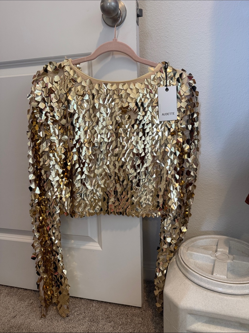 Gold Sequin Long-Sleeve Crop Top